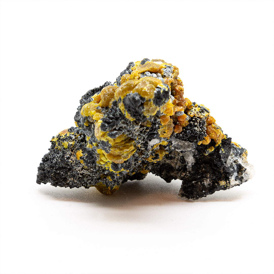 MIMETITE VAR CAMPYLITE, PYROLUSITE & QUARTZ