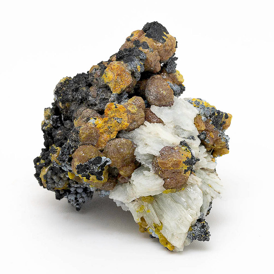 MIMETITE VAR CAMPYLITE, PYROLUSITE, BARYTE & QUARTZ