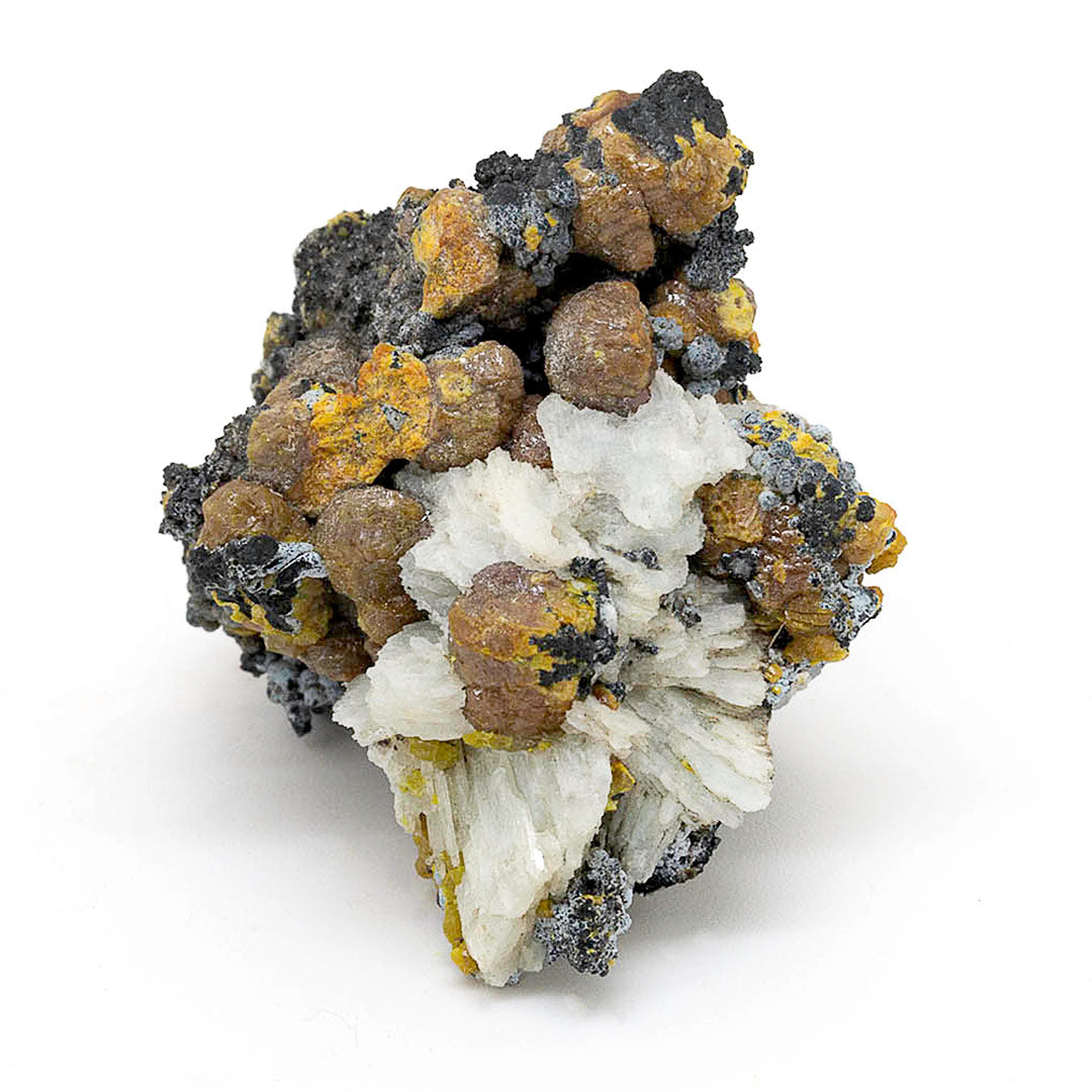 MIMETITE VAR CAMPYLITE, PYROLUSITE, BARYTE & QUARTZ