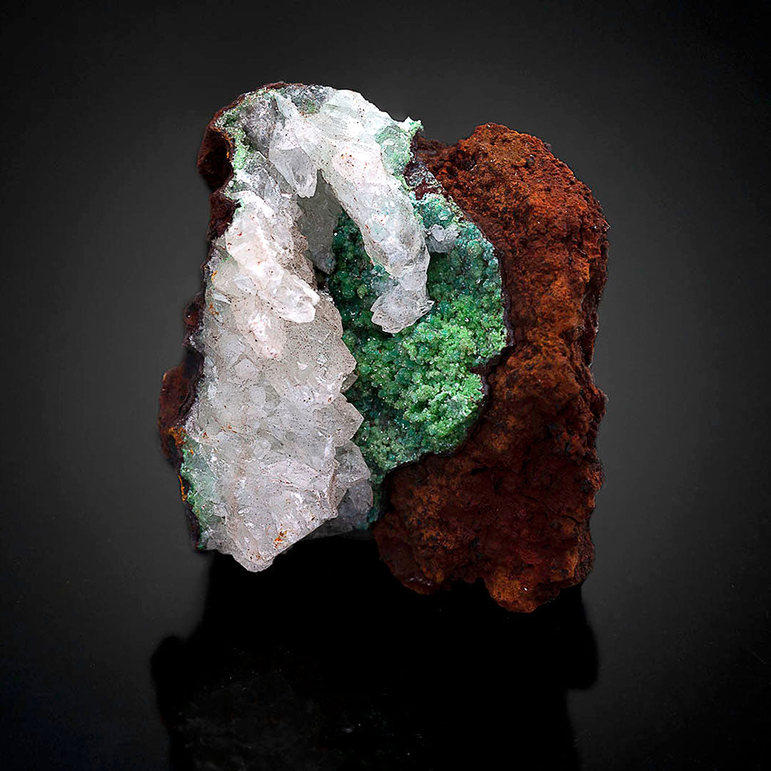 CONICHALCITE & CALCITE ON LIMONITE