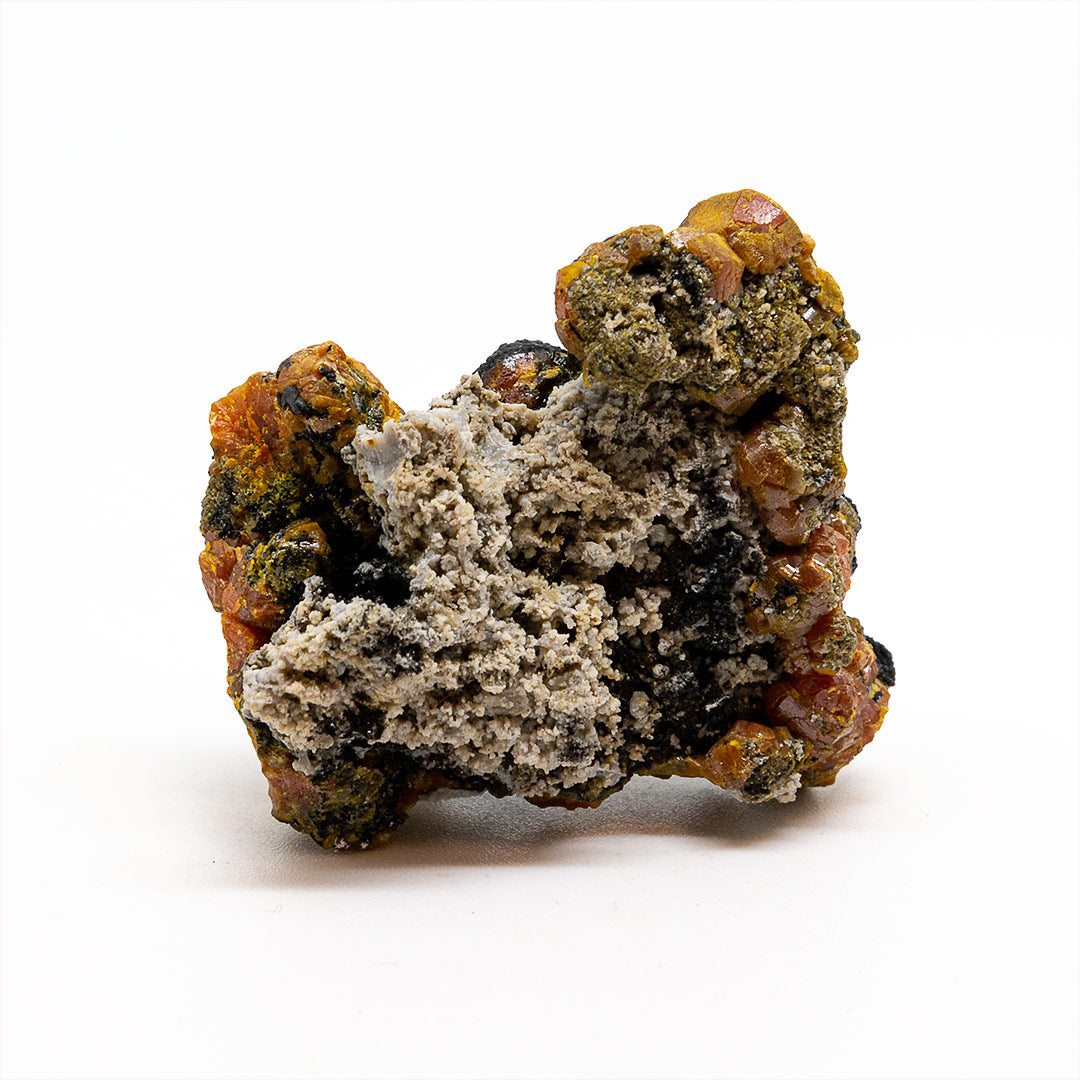 MIMETITE VAR CAMPYLITE, PYROLUSITE & QUARTZ