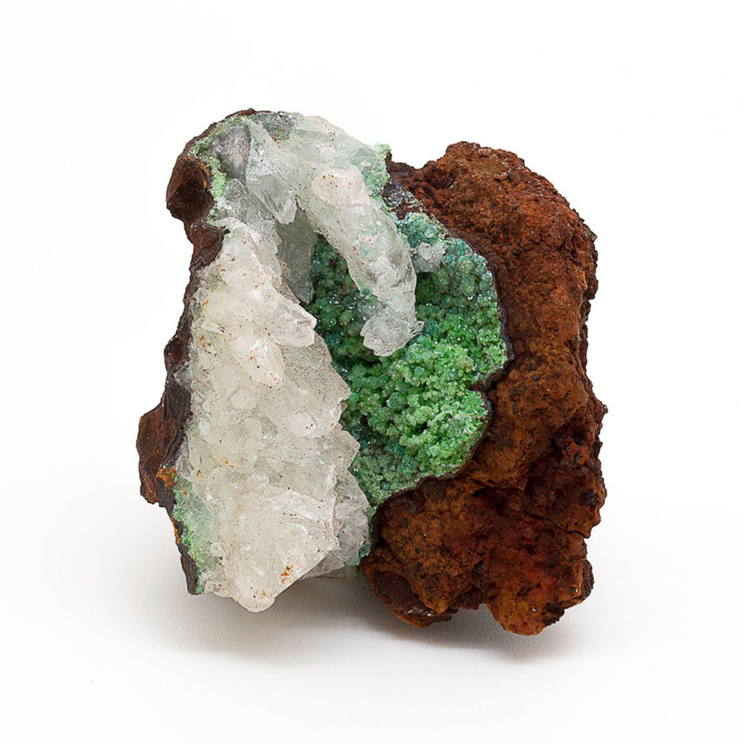 CONICHALCITE & CALCITE ON LIMONITE