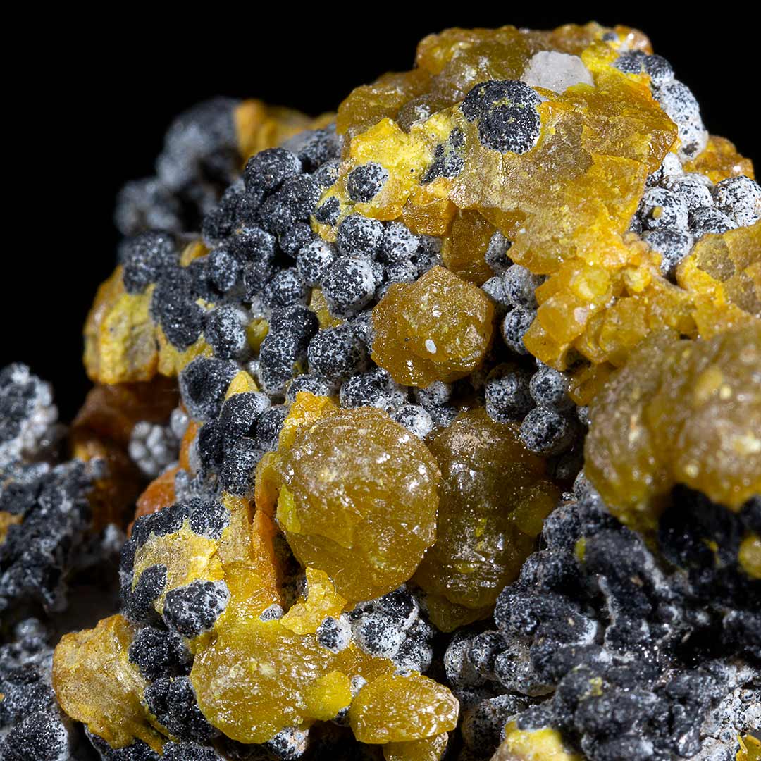 MIMETITE VAR CAMPYLITE, PYROLUSITE & QUARTZ