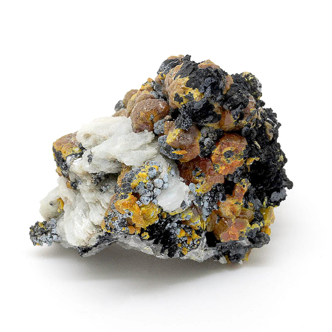 MIMETITE VAR CAMPYLITE, PYROLUSITE, BARYTE & QUARTZ